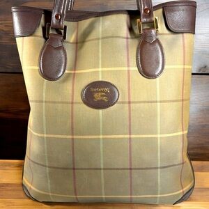 Burberrys Vintage Nova Check Leather Trimmed Large Tote with COA